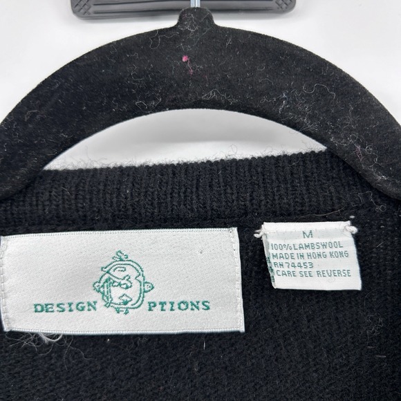 VTG Design Options Womens Lambswool Snowflake Sweater Size M Black Gold Beaded - Picture 2 of 10